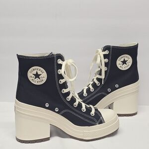 Converse Chuck 70 De Luxe Heel Black Canvas Boots Women's 10.5 Hipster Chunky